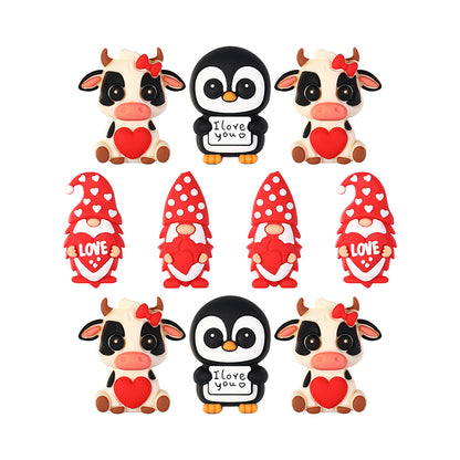20Pcs Silicone 3D Focal Beads Valentine S Day Theme Animal Love Front Facing