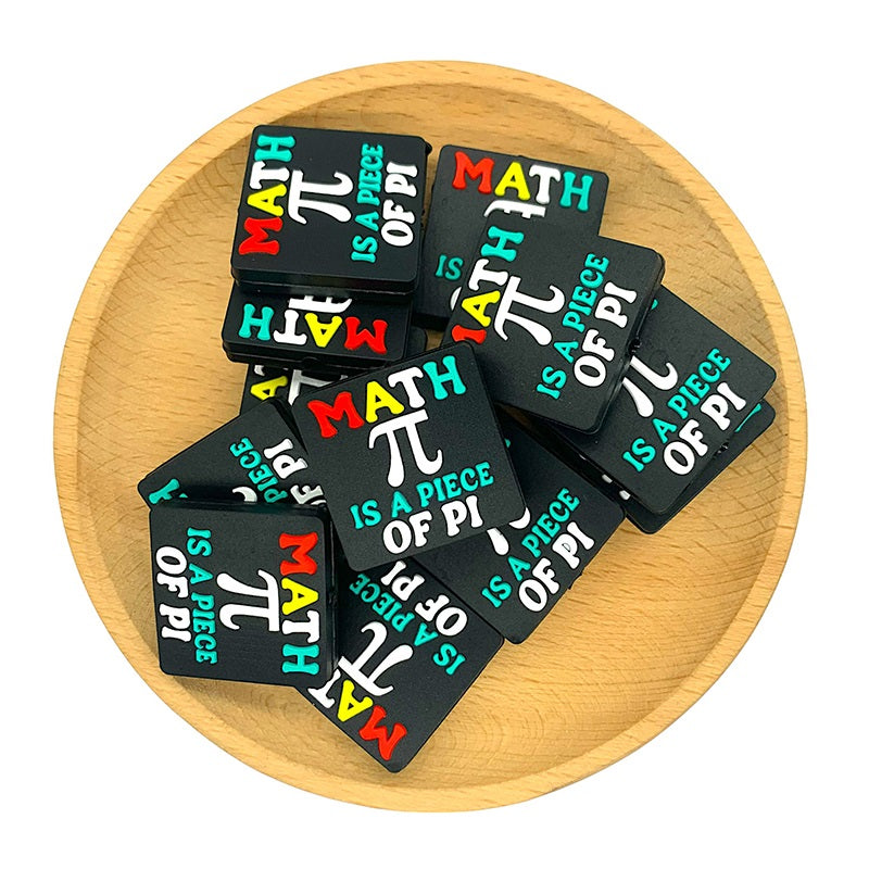 20pcs Silicone Focal Beads Math Is A Piece Of Pi Printed Text Square 2