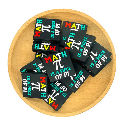 20pcs Silicone Focal Beads Math Is A Piece Of Pi Printed Text Square 2