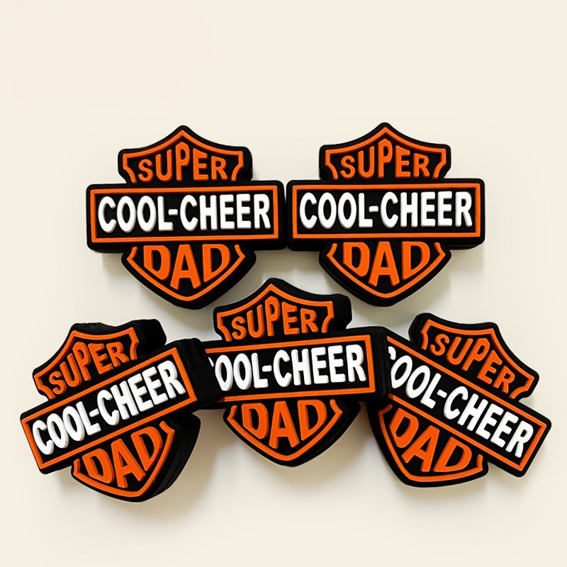 20Pcs Silicone Focal Beads Cool Cheer Shield Shape with Printed Text