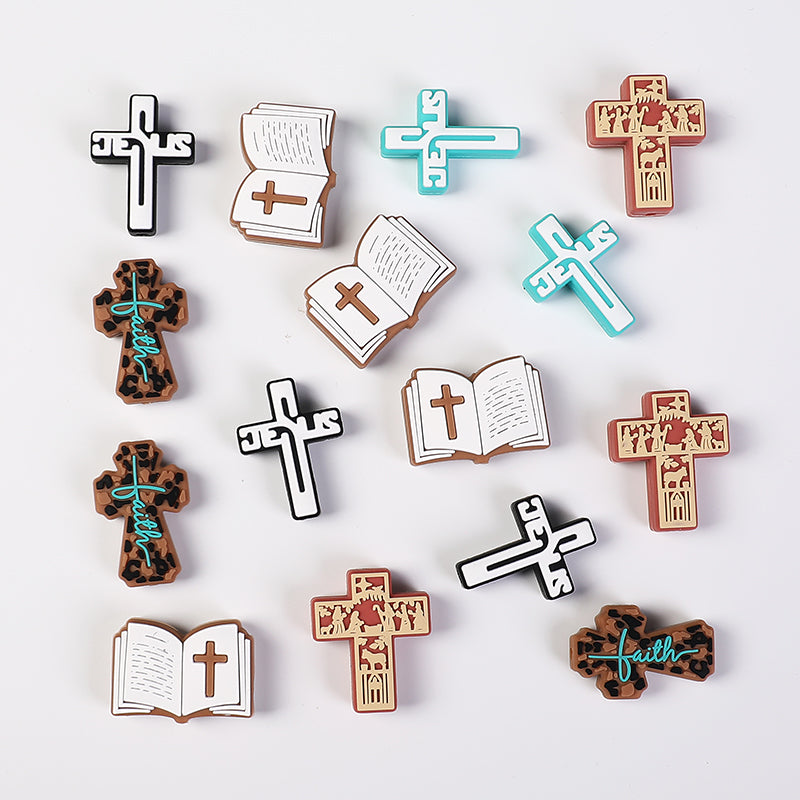 20Pcs Silicone Focal Beads Bible Cross Cutout Center Design 7