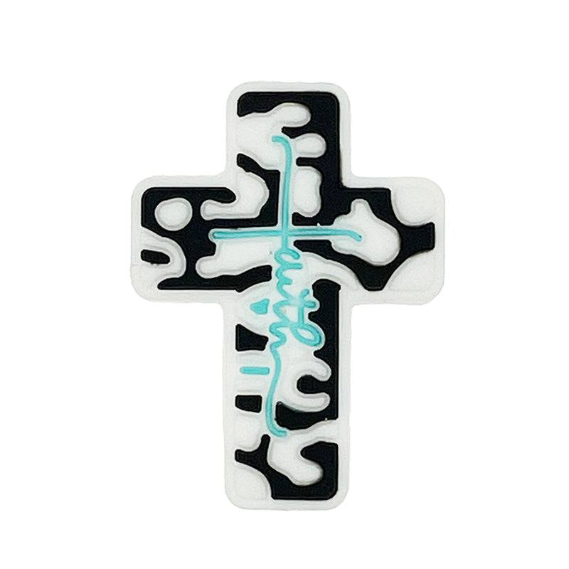 20pcs Silicone Focal Beads Cross Black and White Pattern