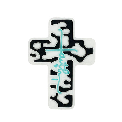 20pcs Silicone Focal Beads Cross Black and White Pattern