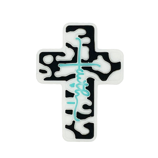 20pcs Silicone Focal Beads Cross Black and White Pattern