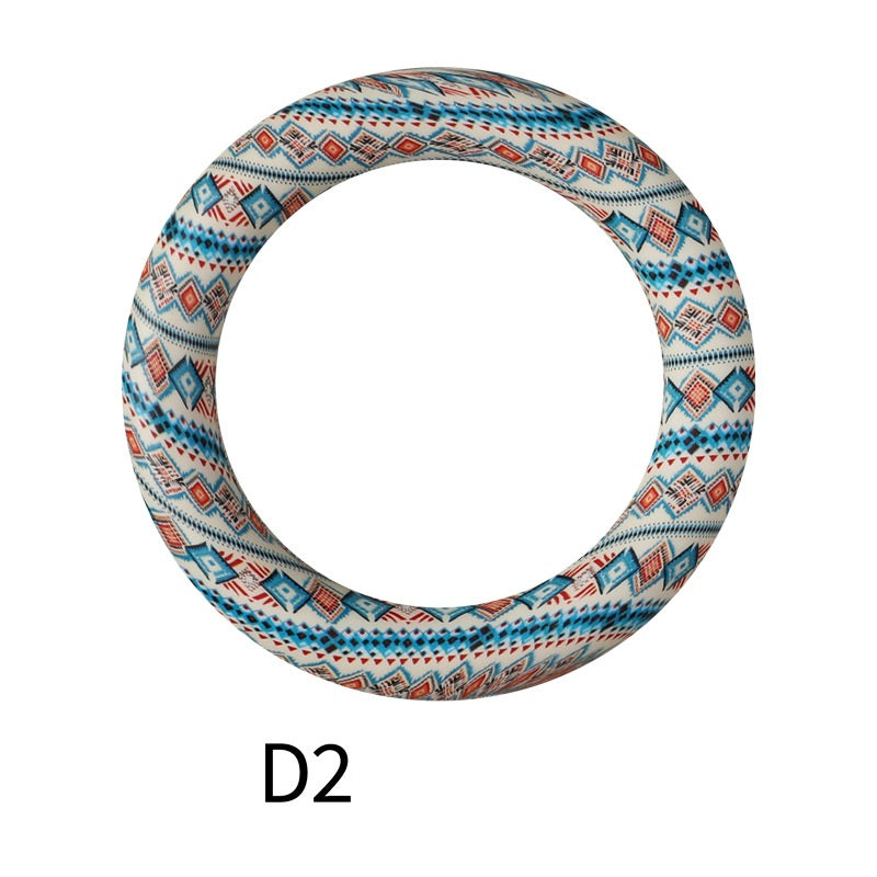 65mm Printed Silicone Beads Ring Shape Printed Design 8
