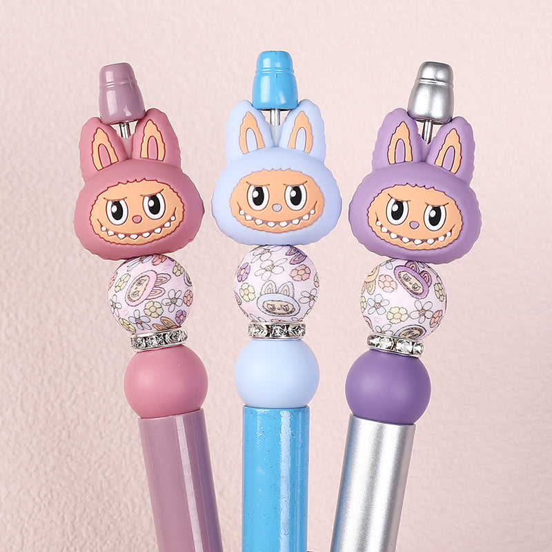 20Pcs Silicone 3D Focal Beads Bunny Character Face with Long Ears 7