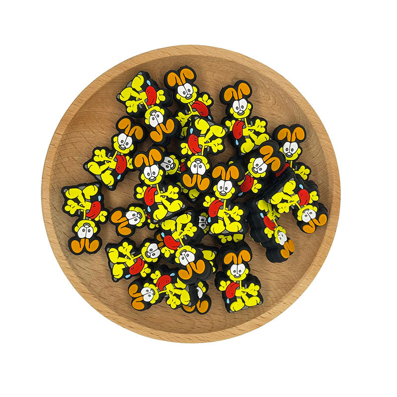 20pcs Silicone Focal Beads Yellow Dog Character Tongue Out Pose 2