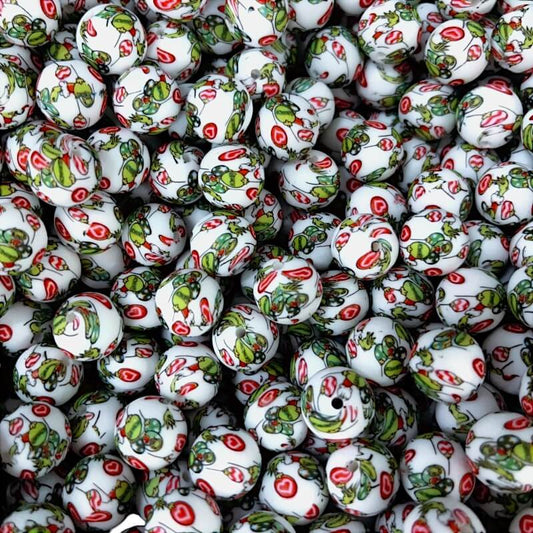 50pcs 15mm Green Red Love Balloon Printed Silicone Beads