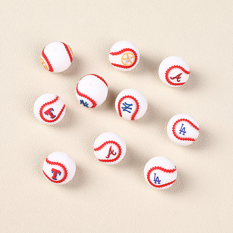 20mm 3D Silicone Focal Beads Baseball Team Front Facing 4