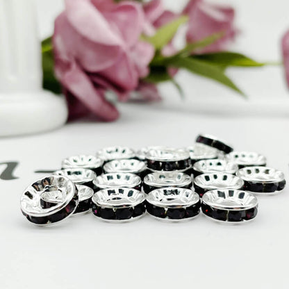100pcs 10mm Large Hole Rhinestone Spacer Beads Copper Metal Frame 20