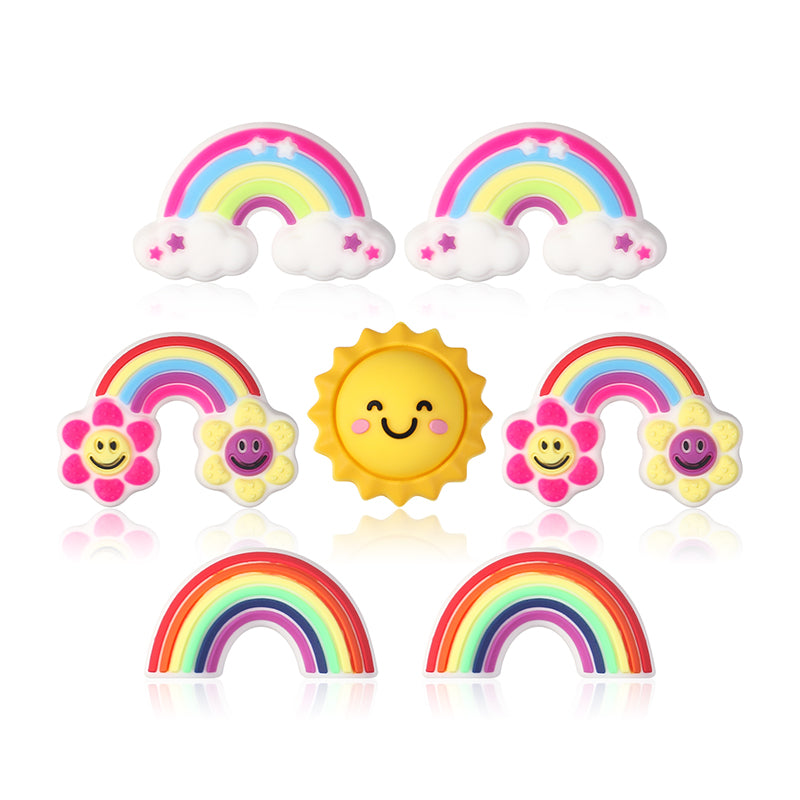 20Pcs Silicone 3D Focal Beads Smiling Sun Rainbow Flowers Holding White Cloud