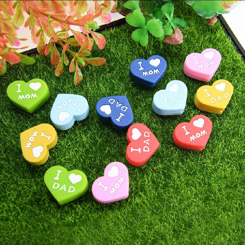 50pcs Silicone Focal Beads Love Heart Printed Text Design 2