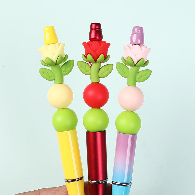 20Pcs Silicone 3D Focal Beads Multi Color Rose Holding Stem 10