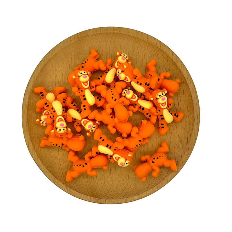 Silicone 3D Focal Beads Orange Tiger Character Front Facing 2