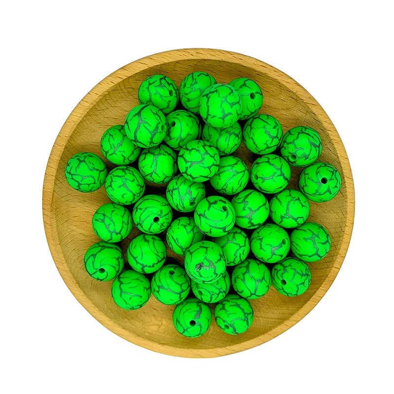 50pcs 15mm Printed Crackle Silicone Beads Colorful Design 23