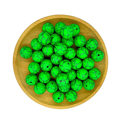 50pcs 15mm Printed Crackle Silicone Beads Colorful Design 23