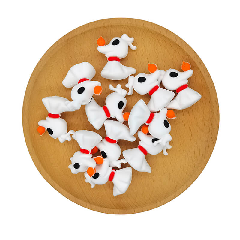 Silicone 3D Focal Beads White Dog with Red Collar Side Profile 2