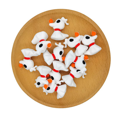 Silicone 3D Focal Beads White Dog with Red Collar Side Profile 2
