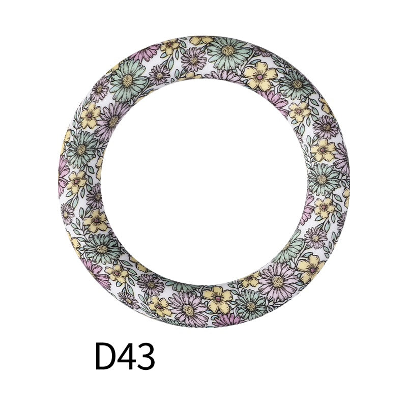65mm Printed Silicone Beads Ring Shape Printed Design 49