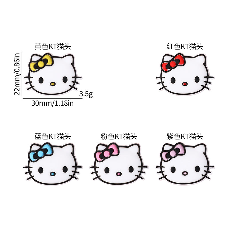 20Pcs Silicone Focal Beads White Cat Head with Bow Detail 3