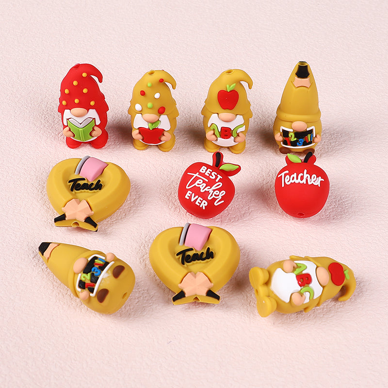 20Pcs Silicone 3D Focal Beads Teacher Series Pencil and Gnome Designs 4
