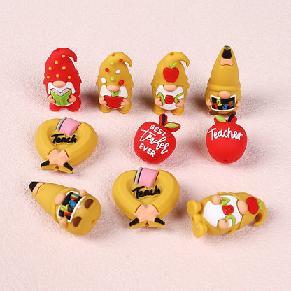 20Pcs Silicone 3D Focal Beads Teacher Series Pencil and Gnome Designs 4