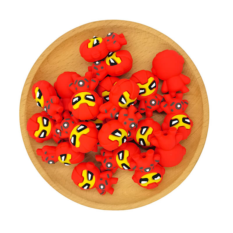 Silicone 3D Focal Beads Red Armor Alien Character Front Facing 2