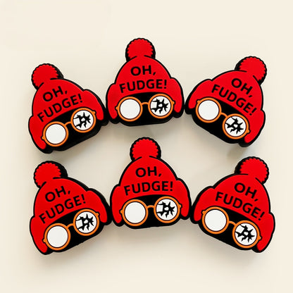 20Pcs Silicone Focal Beads Christmas Hat With Text Detail
