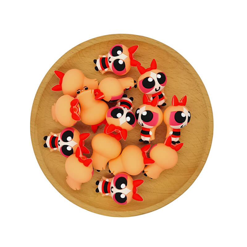 Silicone 3D Focal Beads Girl Red Bow Front Facing 2