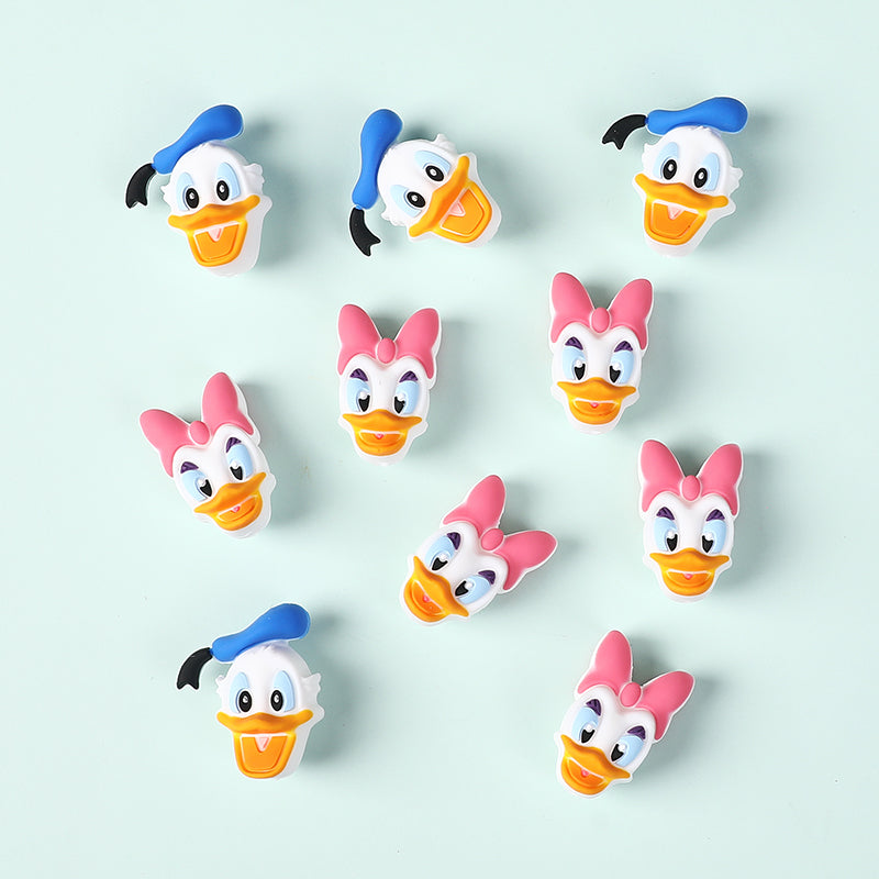 20Pcs Silicone 3D Focal Beads Blue Alien Character Large Ears Pink Rabbit Bow 4
