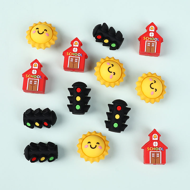 20Pcs Silicone 3D Focal Beads Traffic Light Sun School Front Facing 3