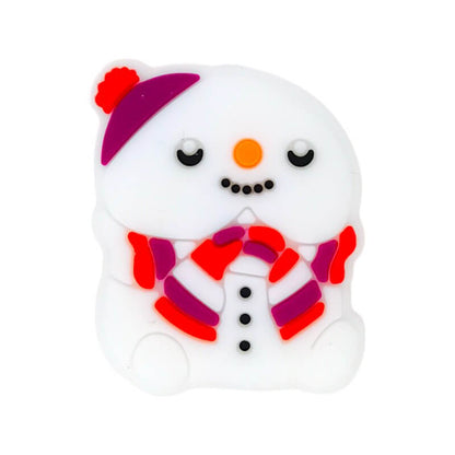 Silicone Focal Beads Christmas Wishing Snowman Sitting Pose