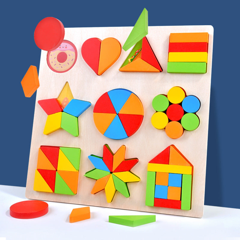 Wooden Geometric Matching Montessori Toys Educational Plate 2