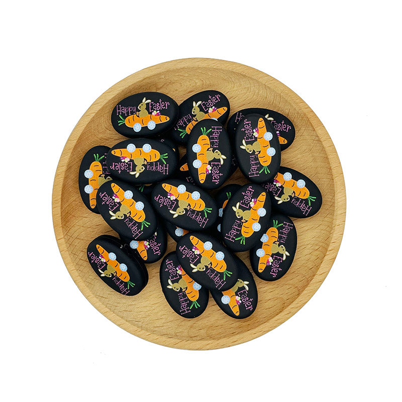 20pcs Silicone Focal Beads Happy Easter Rabbit Riding Carrot Design 2