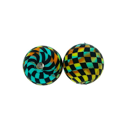 50pcs 15mm Printed Checkered Silicone Beads 14