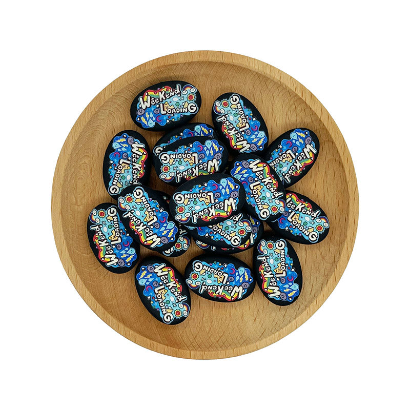 20pcs Silicone Focal Beads Black Rainbow Text Print 2