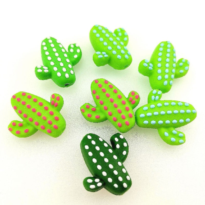 20pcs Silicone Focal Beads Cactus Design Various Colors 5