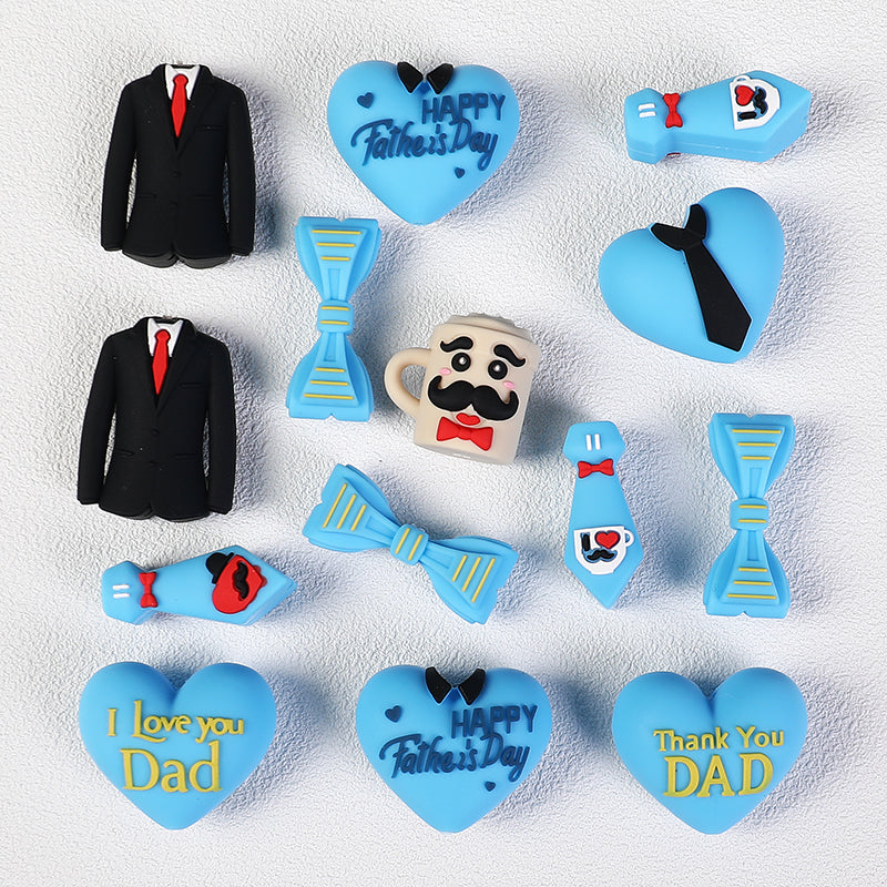 20Pcs Silicone 3D Focal Beads Father's Day Heart Tie Bow Designs