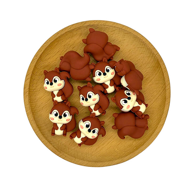 20Pcs Silicone 3D Focal Beads Brown Squirrel Front Facing 2