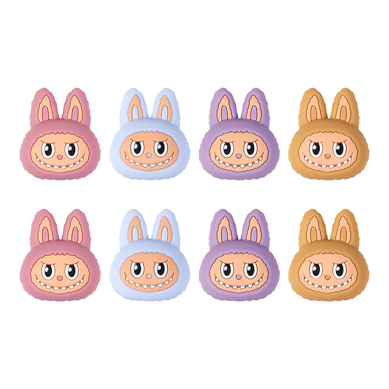 20Pcs Silicone 3D Focal Beads Bunny Character Face with Long Ears 9