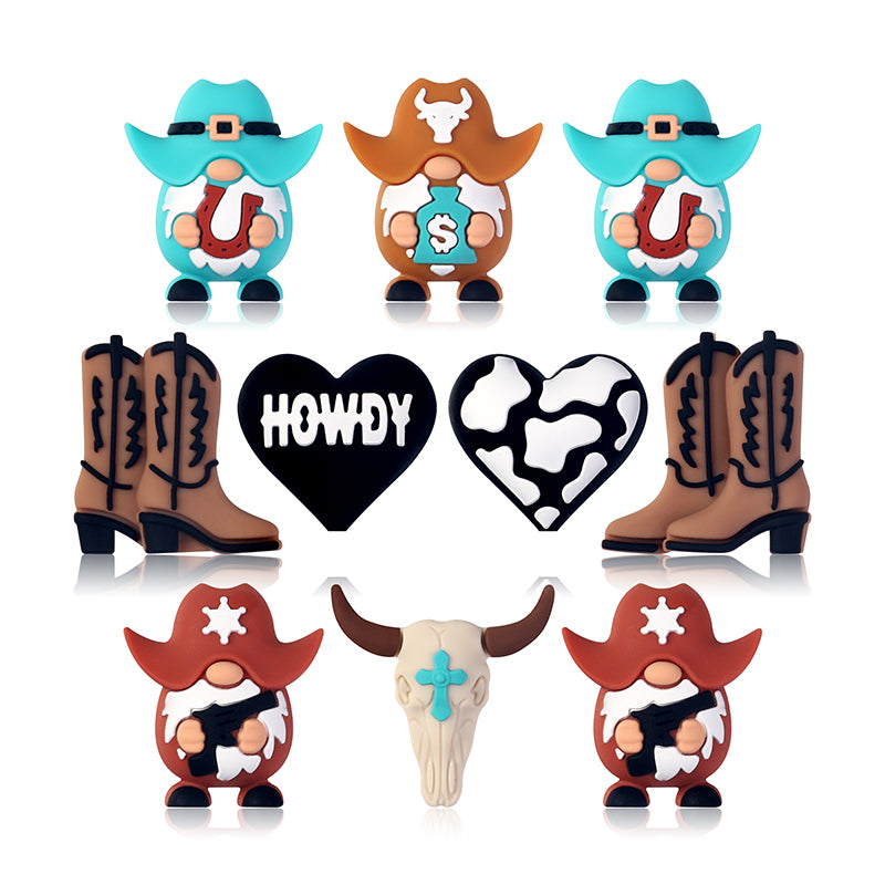 20Pcs Silicone 3D Focal Beads Cowboy Series Holding Horseshoe and Money Bag