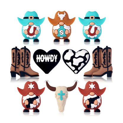 20Pcs Silicone 3D Focal Beads Cowboy Series Holding Horseshoe and Money Bag