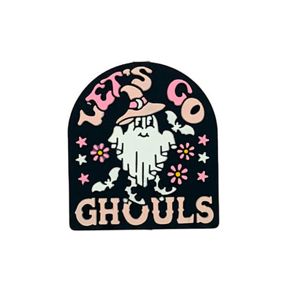 Silicone Focal Beads Halloween Ghost Wearing Witch Hat with Text