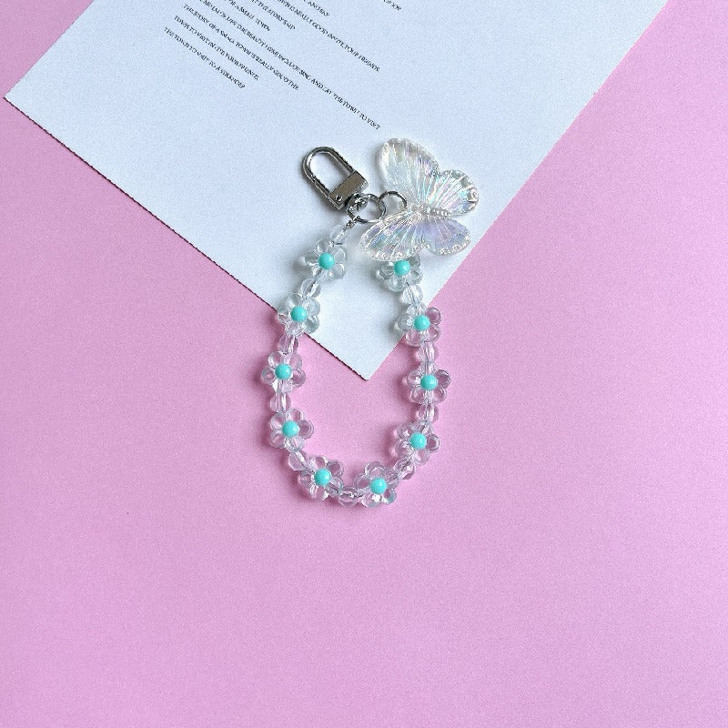 Flower Butterfly Acrylic Beaded Wristlet Keychain Charm 11