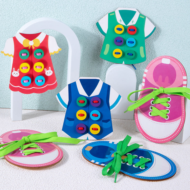 Wooden Clothes Shoes Threading Montessori Toys for Kids 2