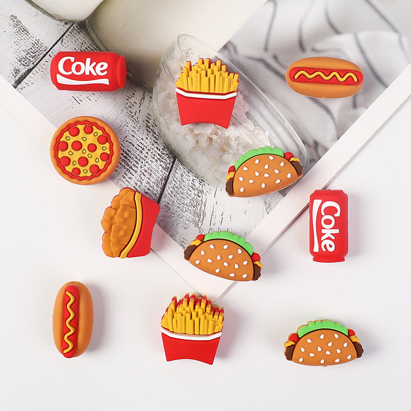 20Pcs Silicone 3D Focal Beads Fast Food Chicken Nuggets French Fries Taco 2