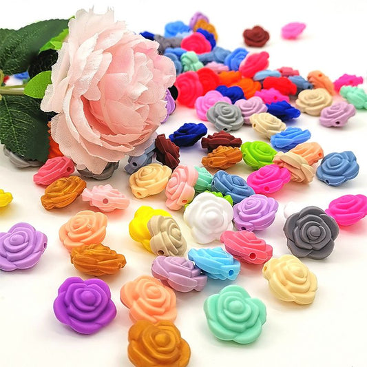 50pcs Silicone Focal Beads Rose Flower Double-Sided Design