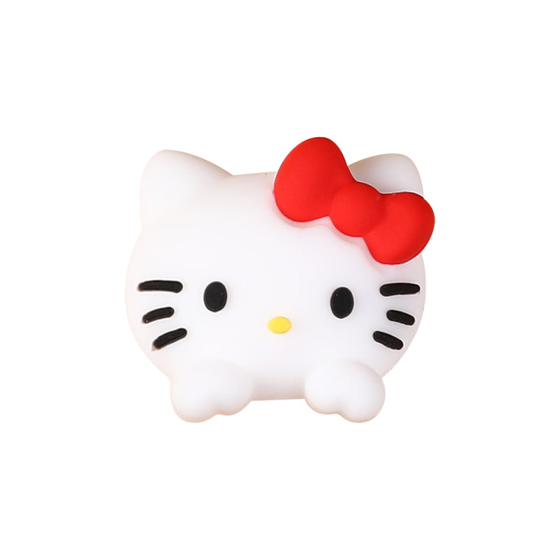 20Pcs Silicone 3D Focal Beads White Cat Round Head with Bow and Pink Rabbit Hood 13