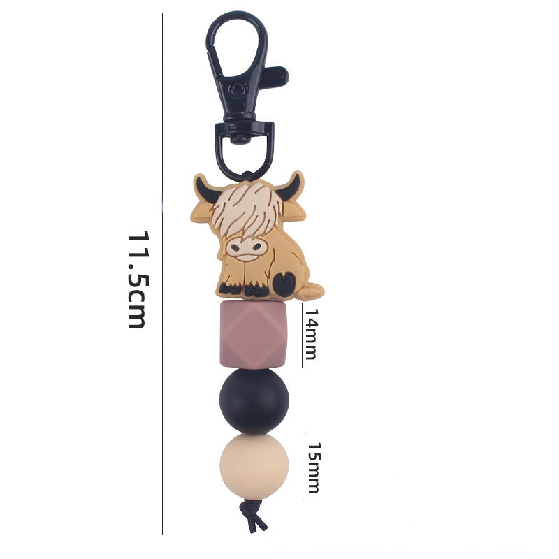 Cartoon Animal Cattle Silicone Bead Keychain with Beaded Charm 5