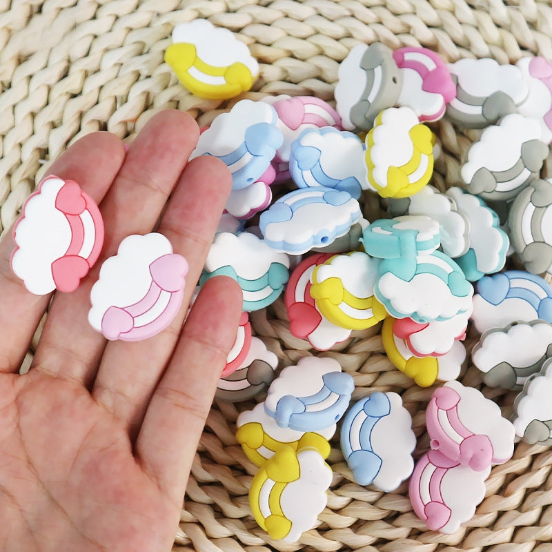Silicone Focal Beads Cloud Rainbow Holding Heart Accents 2
